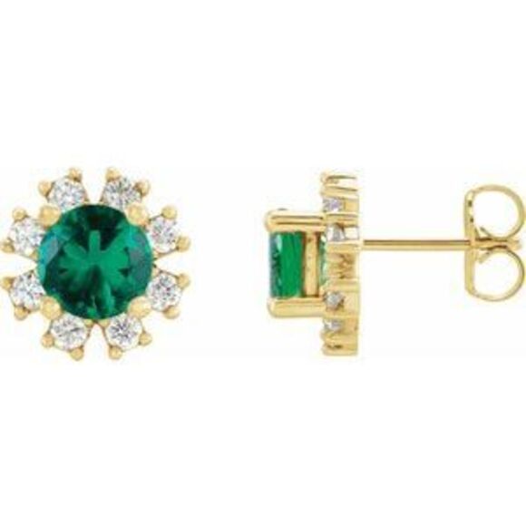 14K Yellow Natural Emerald & .06 CTW Natural Diamond Earrings